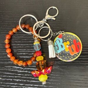 Colorful Crystal Beaded Keychain Bracelet with a Hand Crafted “bruh” Disk